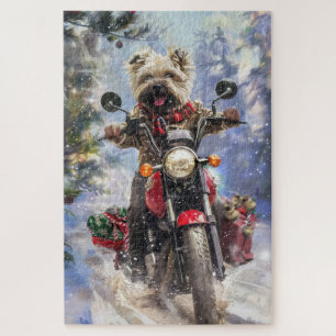 Cairn Terrier Hond Rijden Motorfiets Kerstmis Legpuzzel