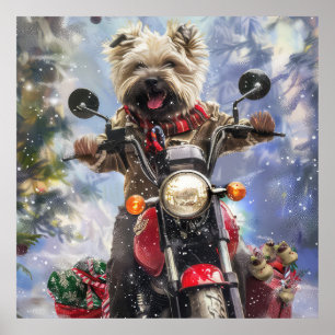 Cairn Terrier Hond Rijden Motorfiets Kerstmis Poster