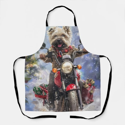 Cairn Terrier Hond Rijden Motorfiets Kerstmis Schort (Voorkant)