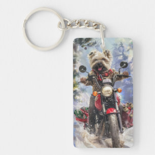 Cairn Terrier Hond Rijden Motorfiets Kerstmis Sleutelhanger