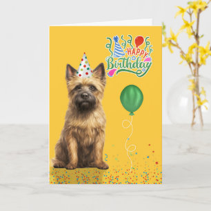 Cairn Terrier Hond Verjaardagshoed Geel Verjaardag Kaart