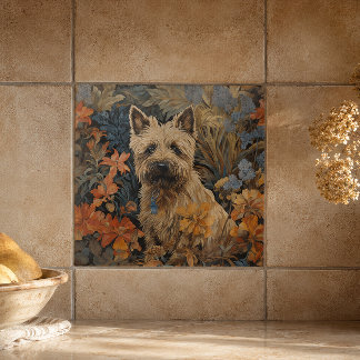 Cairn Terrier in een tuin in William Morris-stijl Tegeltje