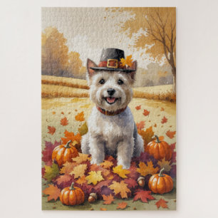 Cairn Terrier in herfstbladeren Thanksgiving kunst Legpuzzel
