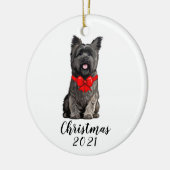 Cairn Terrier in kerstboeg Datum Keramisch Ornament (Links)