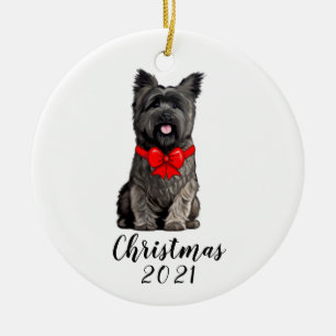 Cairn Terrier in Kerstlint Datum Aanpasbaar Keramisch Ornament