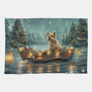 Cairn Terrier Kerst Feestelijke Reis Theedoek