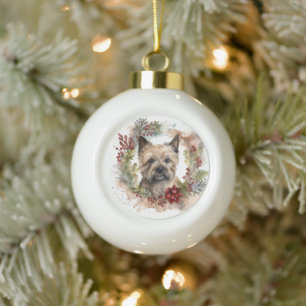 Cairn Terrier Kerstkrans Feestelijke Pup Keramische Bal Ornament