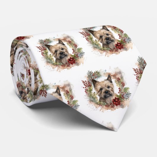 Cairn Terrier Kerstkrans Feestelijke Pup Stropdas (Opgerold)