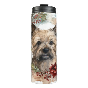 Cairn Terrier Kerstkrans Feestelijke Pup Thermosbeker