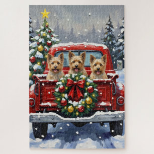 Cairn Terrier Kerstmis Rode Truck Kerstfeest Legpuzzel