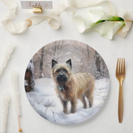 Cairn Terrier Laat het sneeuwen Kerstmis Papieren Bordje (Huwelijk)