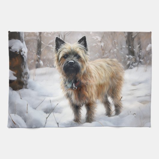 Cairn Terrier Laat het sneeuwen Kerstmis Theedoek (Horizontaal)