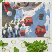 Cairn Terrier loopt in de sneeuw met kerst Pet Theedoek (Gevouwen)