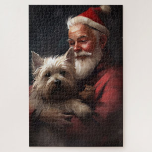 Cairn Terrier met Kerstman Feestelijke Kerst Legpuzzel