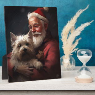 Cairn Terrier met Kerstman Feestelijke Kerstmis Fotoplaat