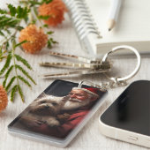 Cairn Terrier met Kerstman Feestelijke Kerstmis Sleutelhanger (Voorkant Rechts)