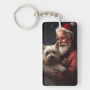 Cairn Terrier met Kerstman Feestelijke Kerstmis Sleutelhanger