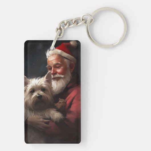 Cairn Terrier met Sinterklaas Feestelijke Kerstmis Sleutelhanger (achterkant)