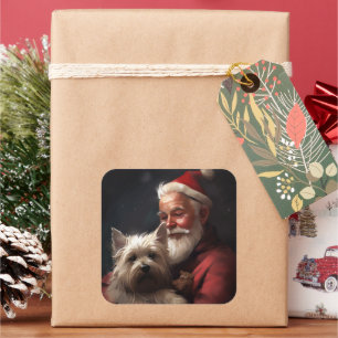 Cairn Terrier Met Sinterklaas Festieve Kerstmis Vierkante Sticker
