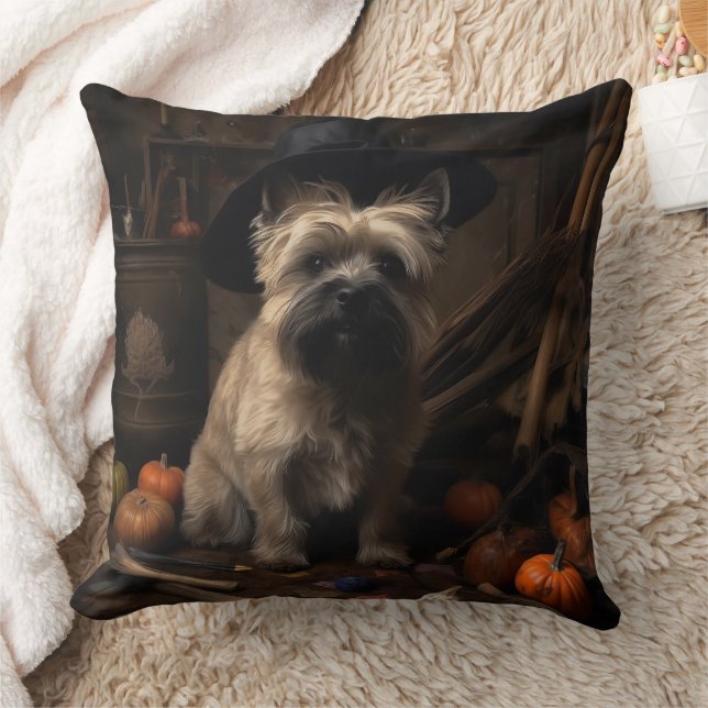 Cairn Terrier pompoenen Halloween eng Kussen (Deken)