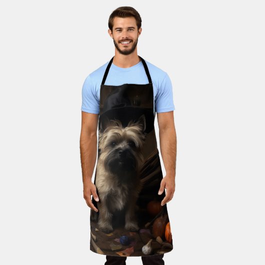 Cairn Terrier pompoenen Halloween eng Schort (Gedragen)