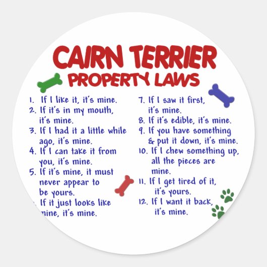CAIRN TERRIER Property Laws 2 Ronde Sticker (Voorkant)