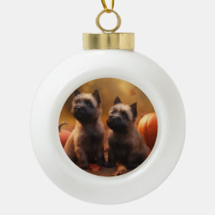 Cairn Terrier Pup Autumn Delight Pompoen Keramische Bal Ornament