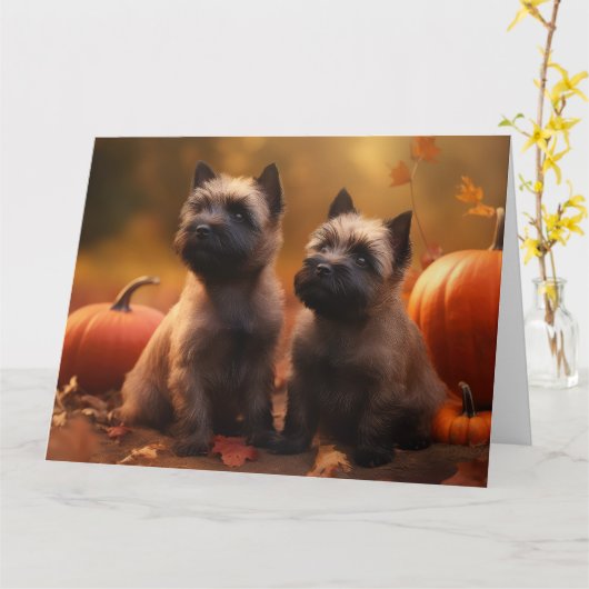Cairn Terrier Puppy Herfst Delight Pompoen Kaart (Gele Bloem)