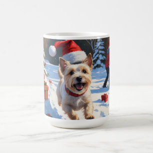 Cairn Terrier Rent in de Sneeuw met Kerstmuts Koffiemok