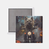 Cairn Terrier Rijden Motorfiets Halloween Eng Magneet (Voorkant / Achterkant)