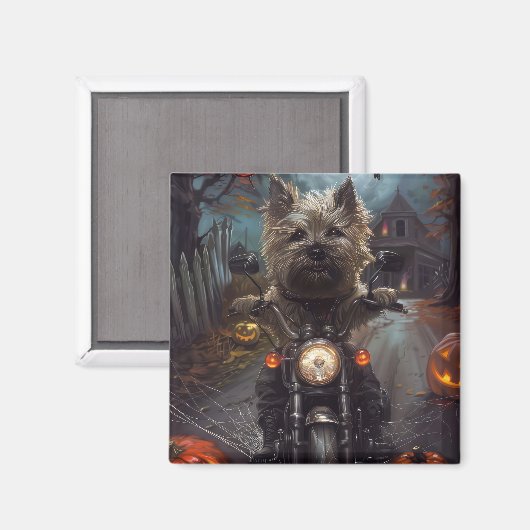 Cairn Terrier Rijden Motorfiets Halloween Eng Magneet (Voorkant / Achterkant)