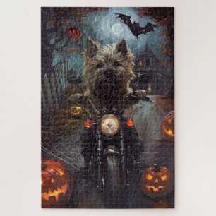 Cairn Terrier rijdt op motorfiets Halloween eng Legpuzzel