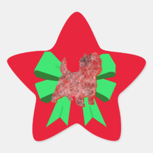 Cairn Terrier Silhouette Dog & Green Bow Kerstmis Ster Sticker