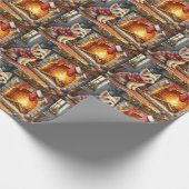 Cairn Terrier Sitting Fireplace Christmas Lights Cadeaupapier (Hoek)