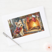 Cairn Terrier Sitting Fireplace Christmas Lights Rechthoekige Sticker (Envelop)