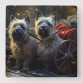 Cairn Terrier Sneeuwwitte slee Kerst decoratie Vierkante Klok (Voorkant)