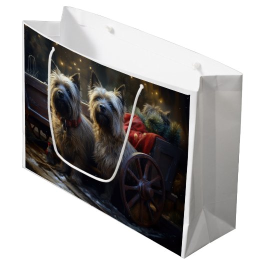 Cairn Terrier Snowy Sleigh Kerst Decor Groot Cadeauzakje (Voorkant Gekanteld)