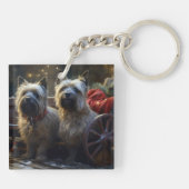 Cairn Terrier Snowy Sleigh Kerst Decor Sleutelhanger (Achterkant)