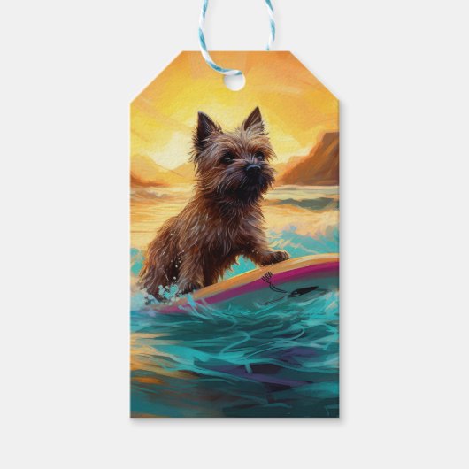Cairn Terrier Strand Surfen Schilderij Cadeaulabel (Voorkant)