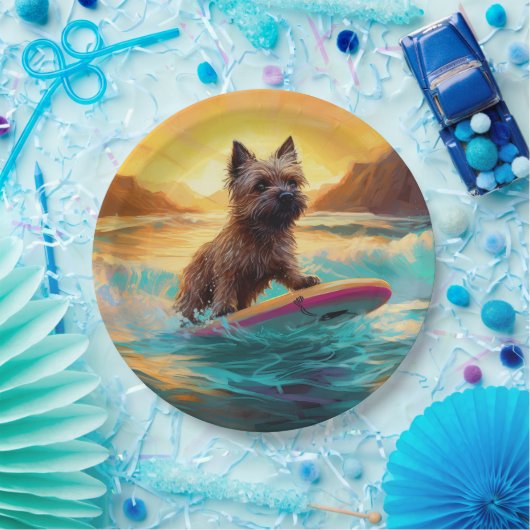 Cairn Terrier Strand Surfen Schilderij Papieren Bordje (Feest)