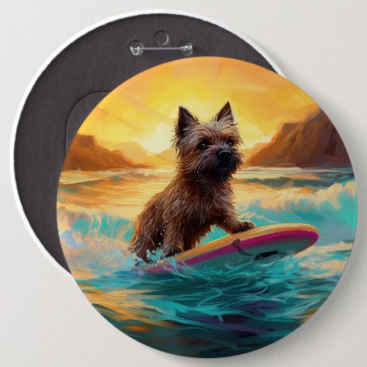 Cairn Terrier Strand Surfen Schilderij Ronde Button 6,0 Cm (Voorkant /achterkant)