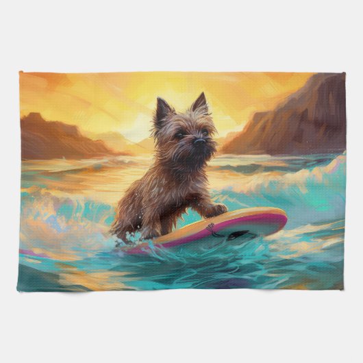 Cairn Terrier Strand Surfen Schilderij Theedoek (Horizontaal)