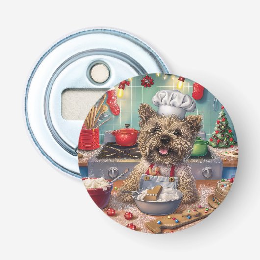Cairn Terrier Vakantie Bakken: Feestelijke Kerstmi Button Flesopener (Voorkant)