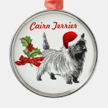 Cairn Terrier w / Santa Pet Holly Christmas