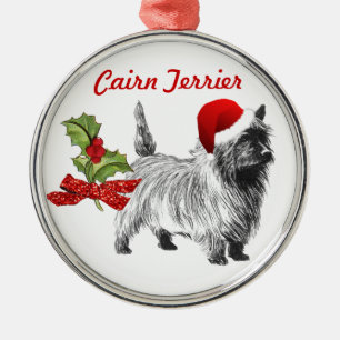 Cairn Terrier w / Santa Pet Holly Christmas Metalen Ornament