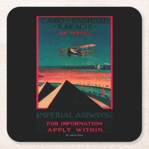 Caïro - Bagdad - Karachi Air Vintage Poster Vierkante Kartonnen Onderzetter