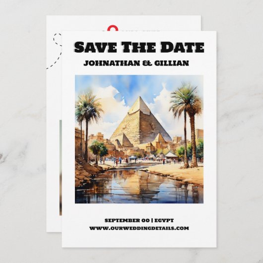 Caïro bestemming bruiloft bewaar de datum modern save the date (Voorkant / Achterkant)