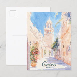 Caïro Egypte Gouache Schilderillustratie Reizen Briefkaart