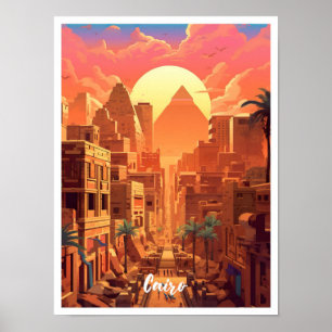Caïro Egypte Kunst Vintage Reizen Illustratie Poster