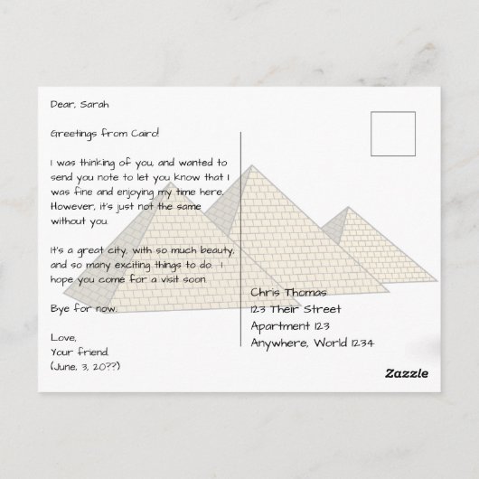 Caïro Egypte met Sphinx Briefkaart (Achterkant)